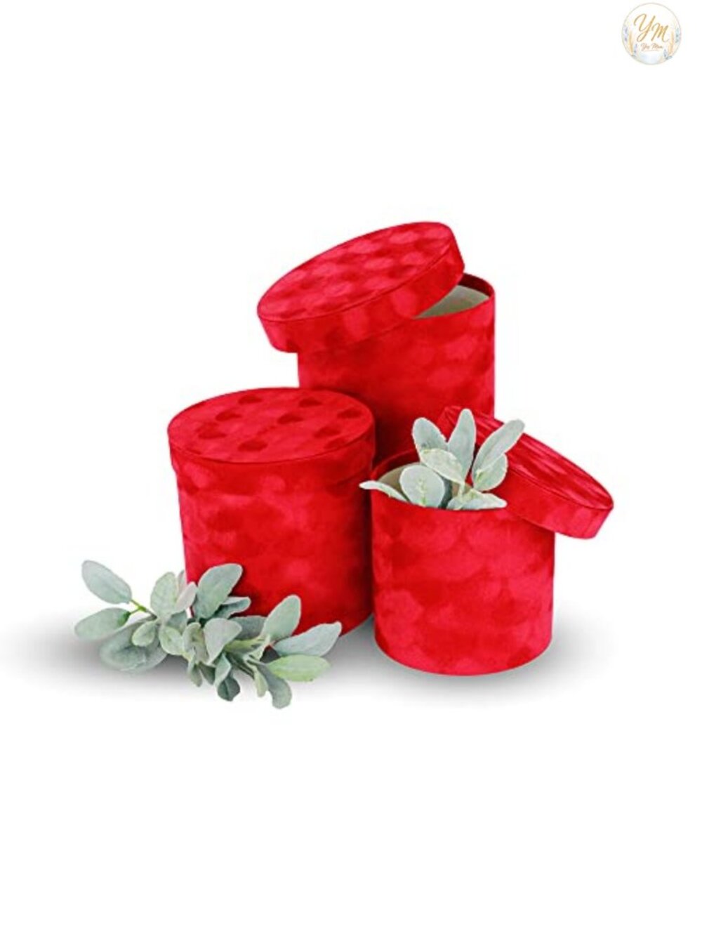 Round Velvet Flower Gift Box Set of 3 Cardboard Luxury Arrangement Boxes